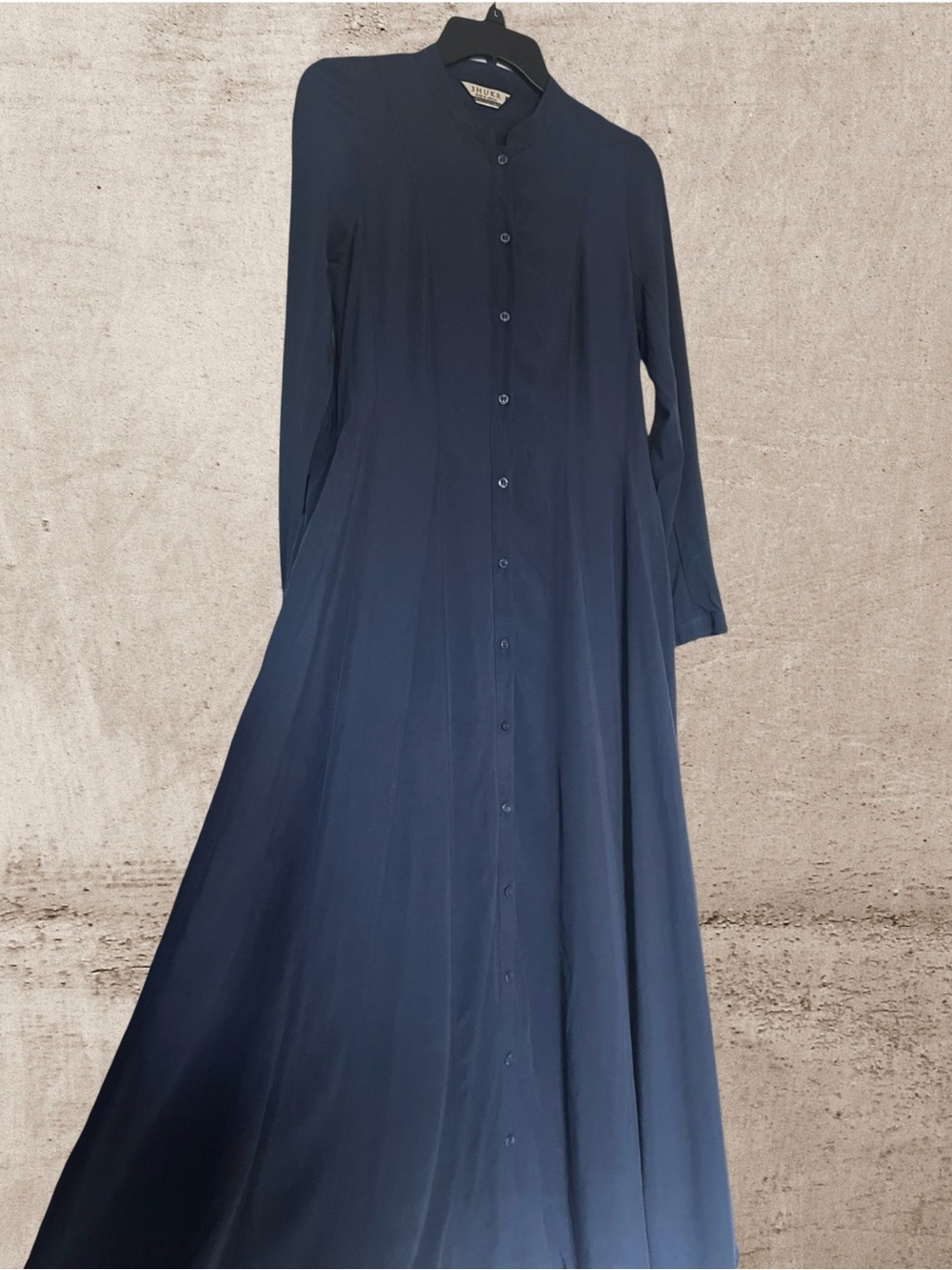 SHUKR Modest Long Sleeve Button-Down Maxi Dress - Navy Blue 100% Rayon